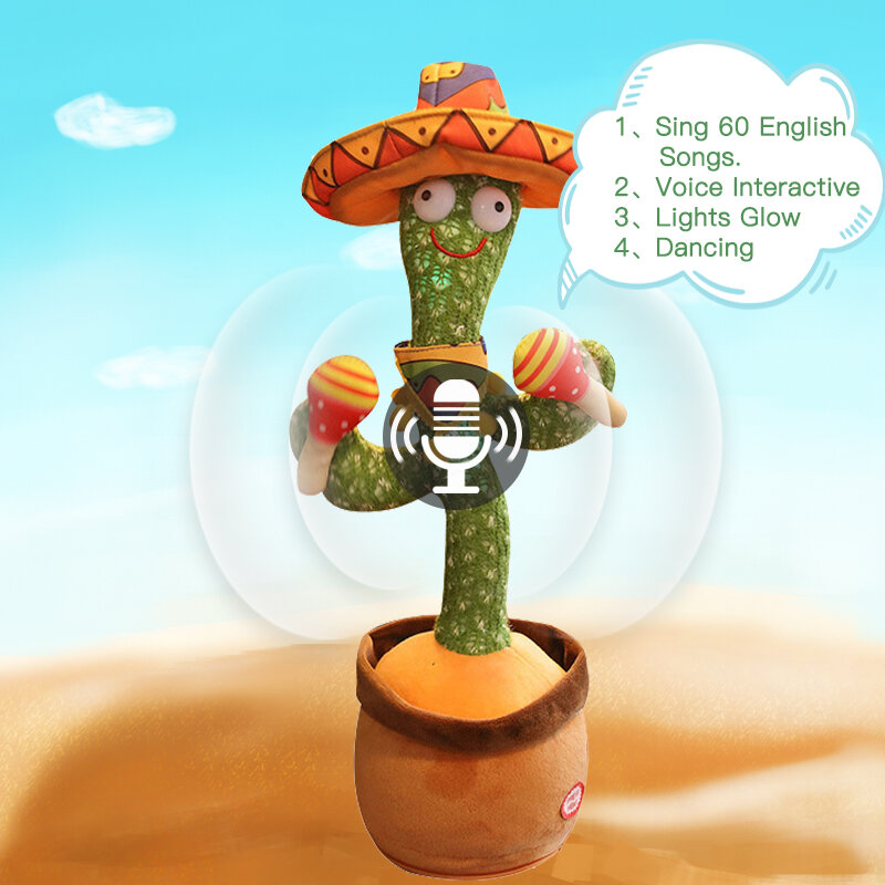 Dança cactus electron brinquedo de pelúcia macio boneca bebês cactus que pode cantar e dançar voz interativa bled stark brinquedo para criança