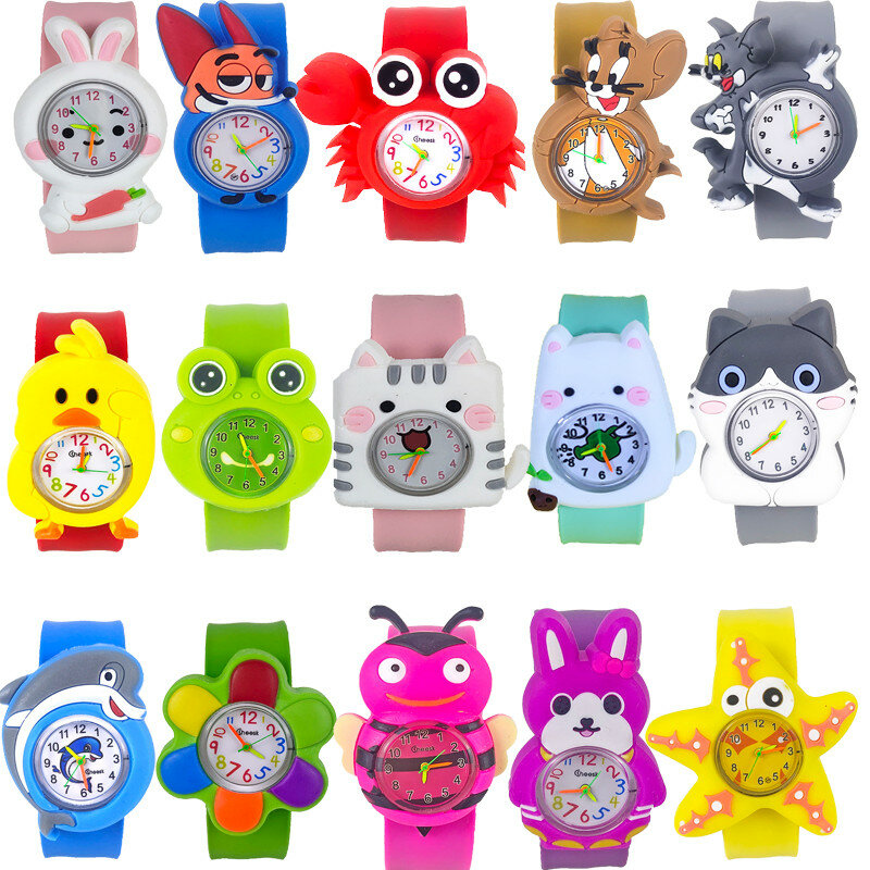 Relógio de presente para meninos e meninas, 49 estilos diferentes de relógio para crianças, raposa, leão, golfinhos, desenhos animados, para aprendizado de horas