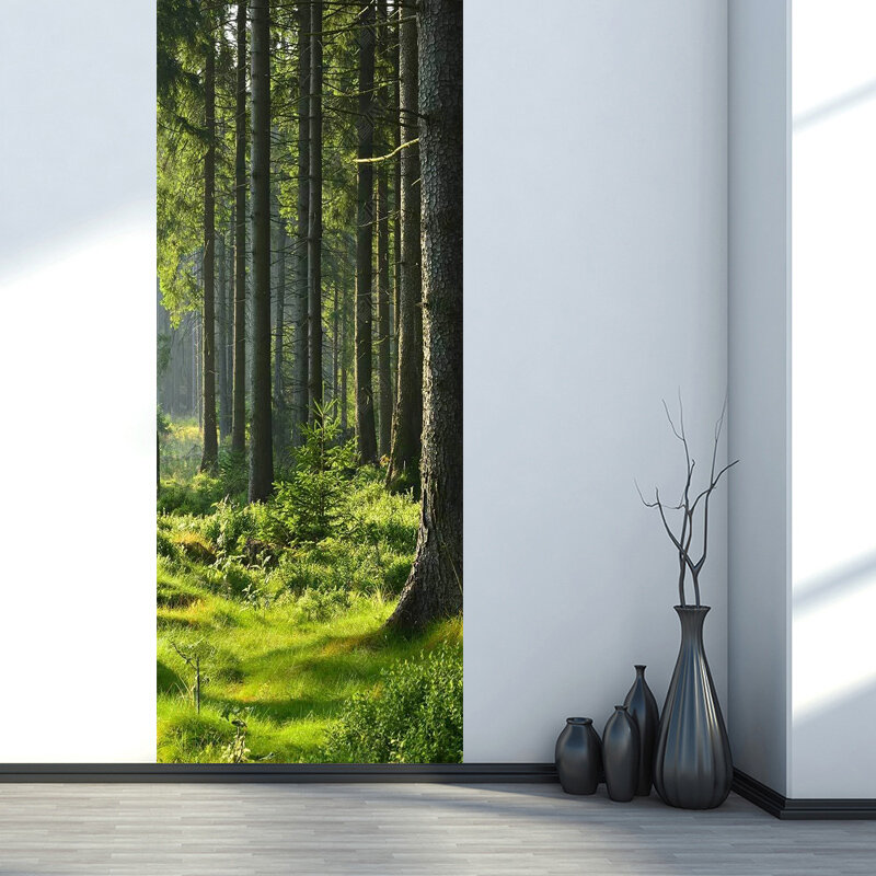 3D壁紙現代のシンプルなフォレストグリーン草ドアステッカーpvc自己粘着防水ドアポスター壁ステッカー3D壁論文