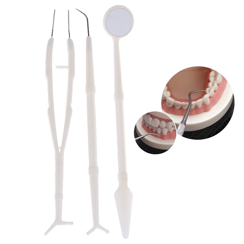 Dentes de higiene limpa 3 pçs kit instrumentos odontológicos aço inoxidável exame dental dente boca espelho sonda scaler conjunto