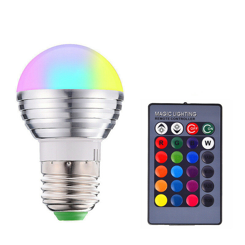 1pc Led inteligentne żarówki 3W E27 lampa kulista RGBW ściemniania światło punktowe z 24 klawiszy zdalnego sterowania żarówki pamięci na boże narodzenie W domu