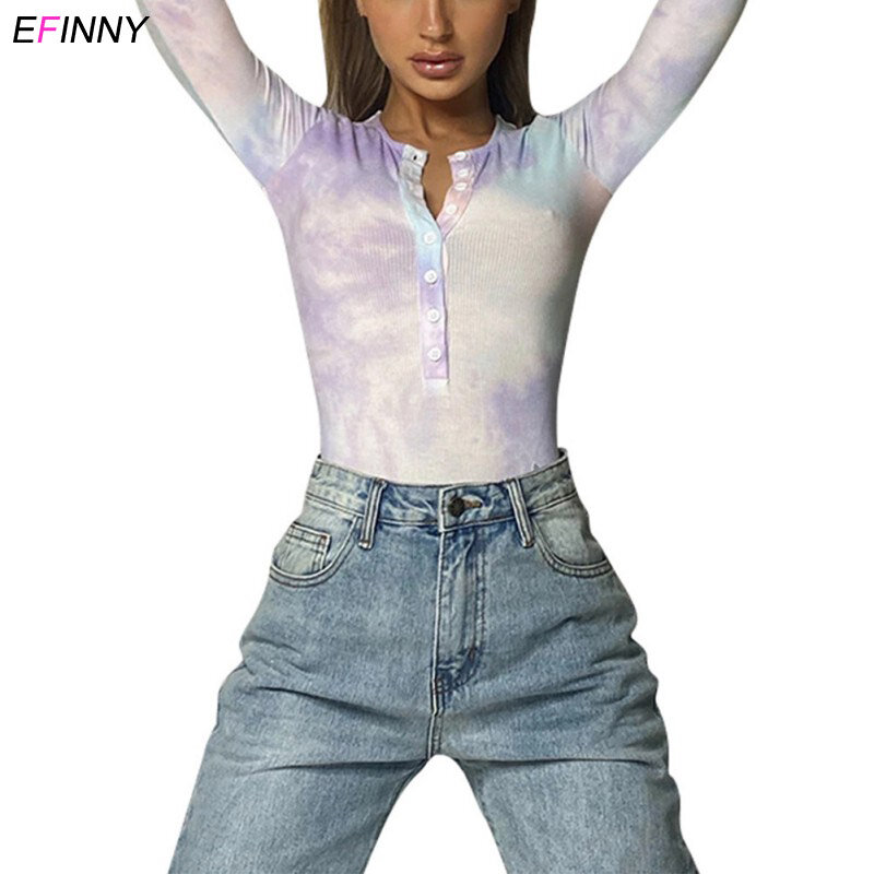 Efinny senhoras outono sexy botão de impressão cintura manga longa v-neck shorts macacão
