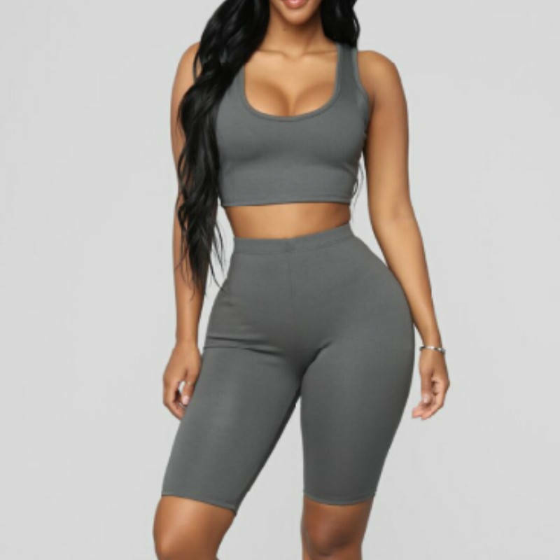 Two Piece Set Outfits Crop Tops and Biker Shorts Set Summer Matching Sets Gym Fitness Sportwear Summer Clothes for Women