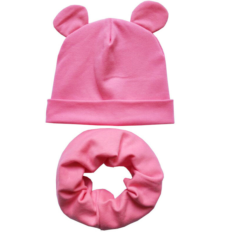 新秋冬綿の子供の帽子キャップセットボーイズガールズキャップ耳キッズビーニーセットニットベビー帽子スカーフ