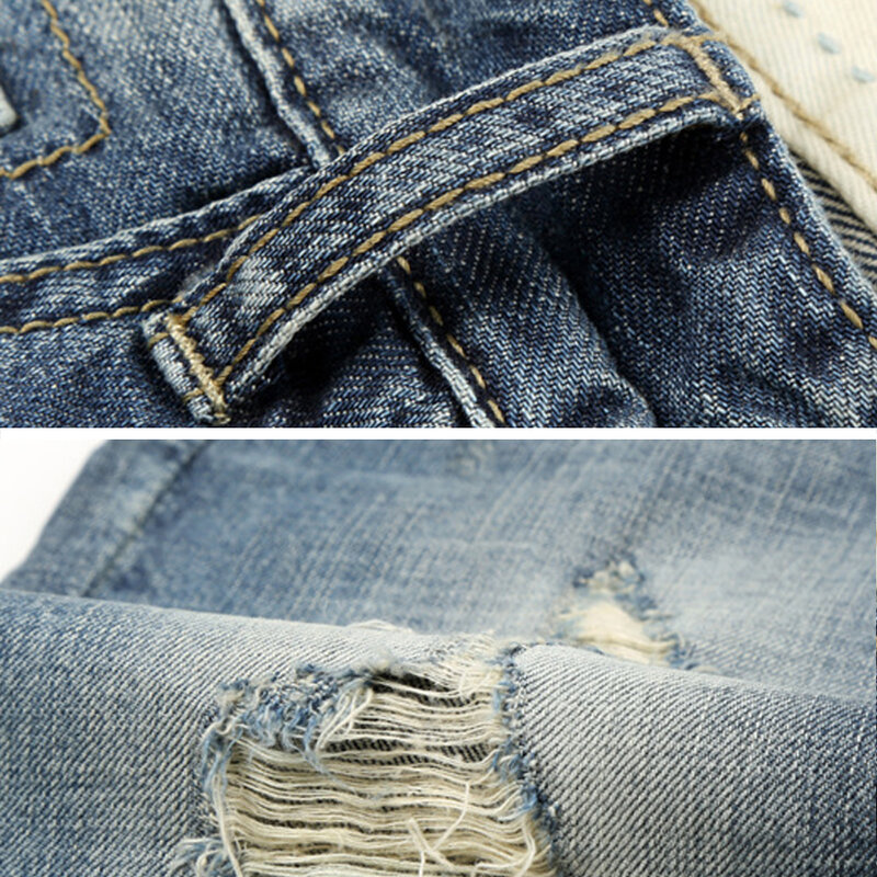 Holyrising calção jeans masculina vintage, lazer masculino rasgada jeans de algodão solto roupas de marca masculinas 1999-5