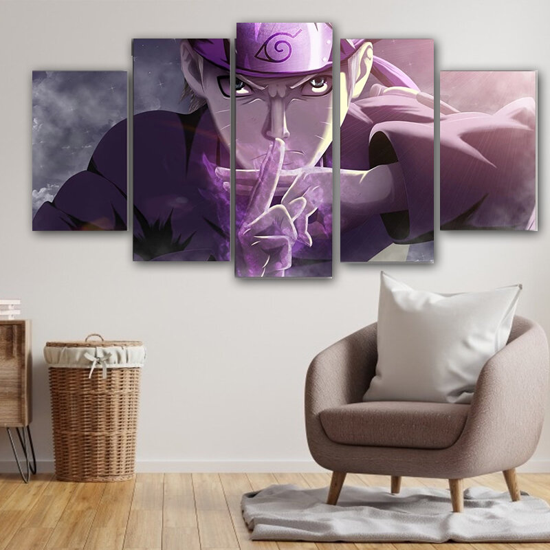 Póster e impresión en lienzo de Naruto púrpura de Anime japonés, arte de pared abstracto, imágenes modulares, decoración del hogar, regalo para niños, 5 paneles