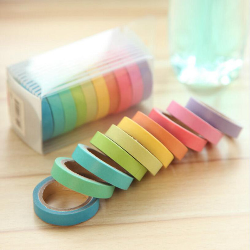 10Pcs/Lot Candy colors Washi Tape set  Notebook Scrapbook DIY Masking tape Stationery Sticker Kawaii