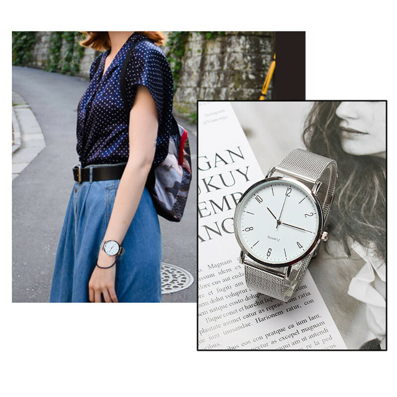 Reloj de pulsera de lujo para mujer, reloj de pulsera analógico de cuarzo de acero inoxidable de cristal, estilo informal, XQ