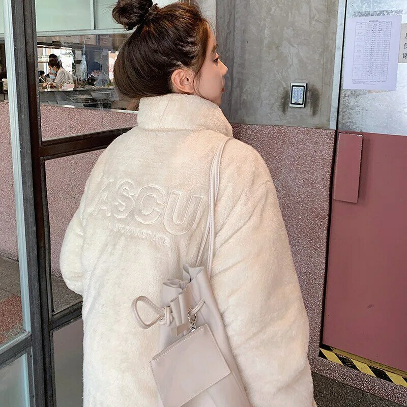 Модное пальто из берберского флиса 2021, двусторонняя пуховая куртка, женское короткое зимнее пальто с широким воротником-стойкой