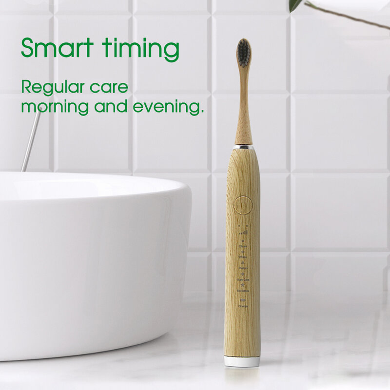 [Boi] Wireless Charger Base Smart Teeth Clean Brushes Whitening Teeth Care Environmental Bamboo Wood Sonic Electric Toothbrush