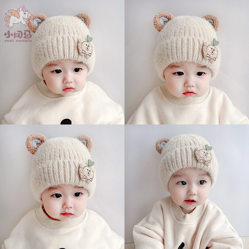 Bonnet en tricot à pompon pour bébé, fille ou garçon,couvre-chef