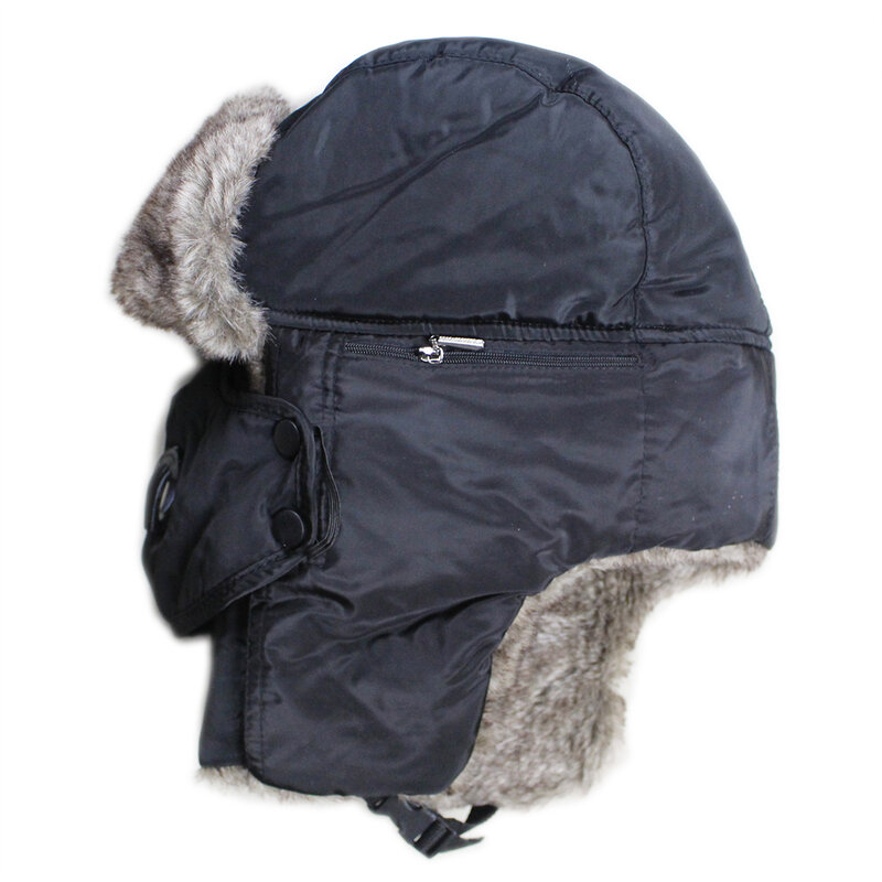 Шапка Женская ฤดูหนาวผู้หญิง Mens Bomber หมวกขนสัตว์ EarFlaps Anti-Fog Haze หน้ากากเย็นทนหมวกอบอุ่น