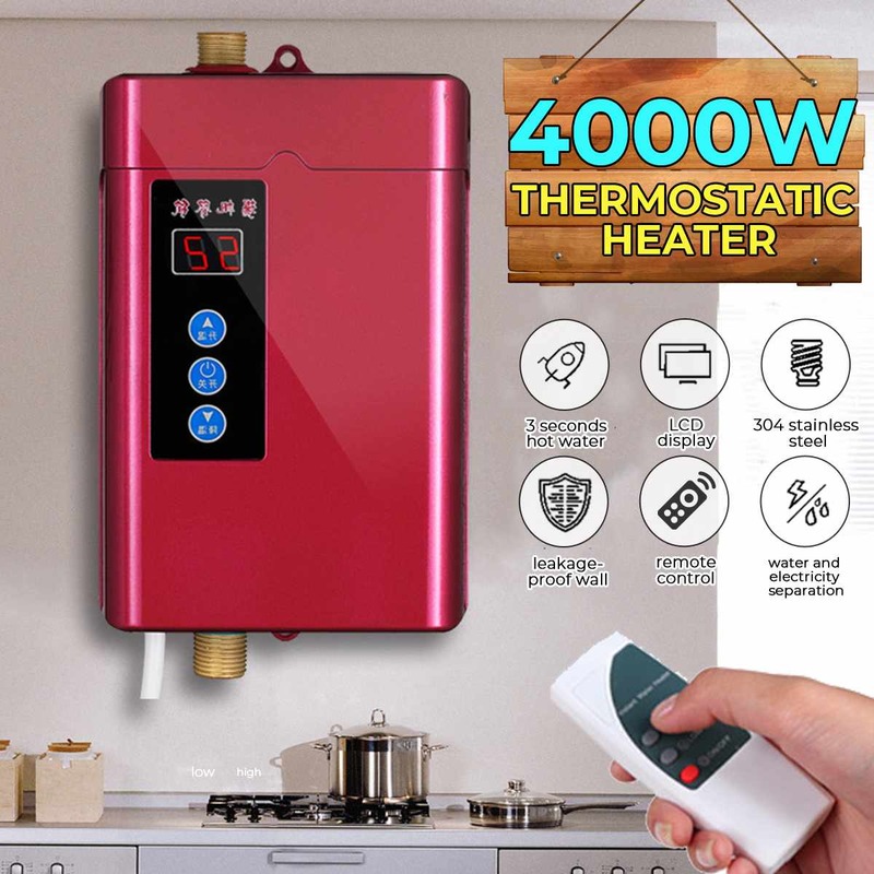 Mini calentador de agua eléctrico instantáneo, 4000W, 110-240V, sistema de calentador de agua instantáneo para cocina y baño