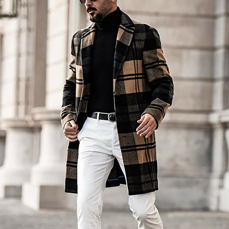 Jaket Fashion Pria Baru Mantel Pas Badan Pria Pakaian Luar Tahan Angin Musim Dingin Panjang Pria Bisnis