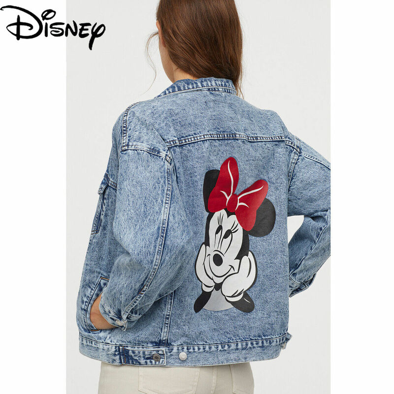 Disney-chaqueta vaquera con dibujos animados para mujer, abrigo con la espalda de Mickey Mouse y Minnie, informal, holgada, sencilla y dulce, 2021