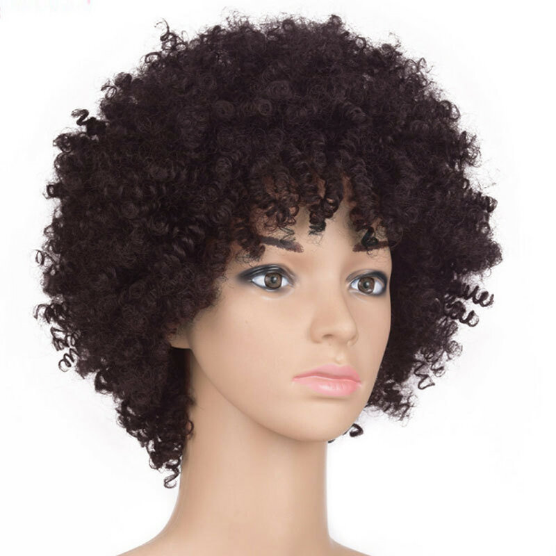 Estensioni dei capelli sintetici Hort Afro parrucca per capelli ricci con frangia parrucche economiche di nuovo arrivo moda resistente al calore per parrucche da donna