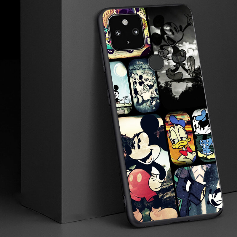 Disney retro mickey capa à prova de choque para google pixel 5 4 5a 4a xl 5g preto caso do telefone escudo macio fundas coque capa