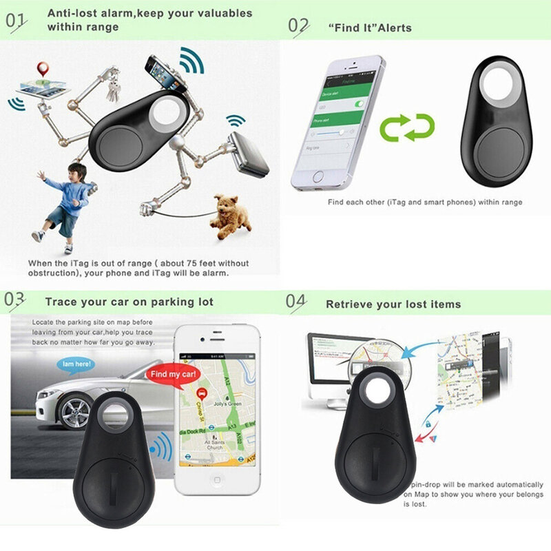 Rastreador GPS inteligente para perros y mascotas, etiqueta de alarma antipérdida, seguidor Bluetooth inalámbrico, bolso de billetera para niños, localizador de llaves, alarma de Antipérdida