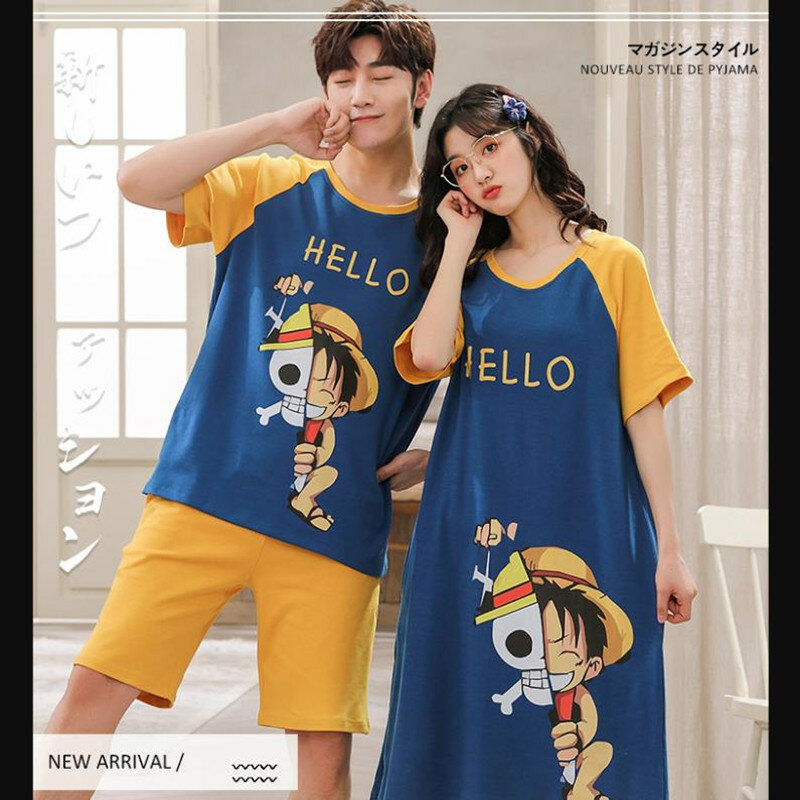 Anime Paar Bijpassende Pyjama Set Korte Mouw Nachtkleding Japan Schedel Print Pyjama Familie Lover Gezellige Homesuit Nachtkleding 2022