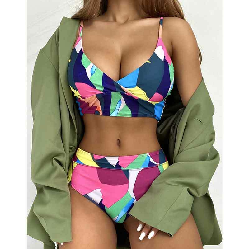 Mossha Multicolor Sexy Bikini Set Bandeau Hoge Taille Bikini 2020 Push Up Badmode Retro Vrouwen Badpak Gedrukt Badpak