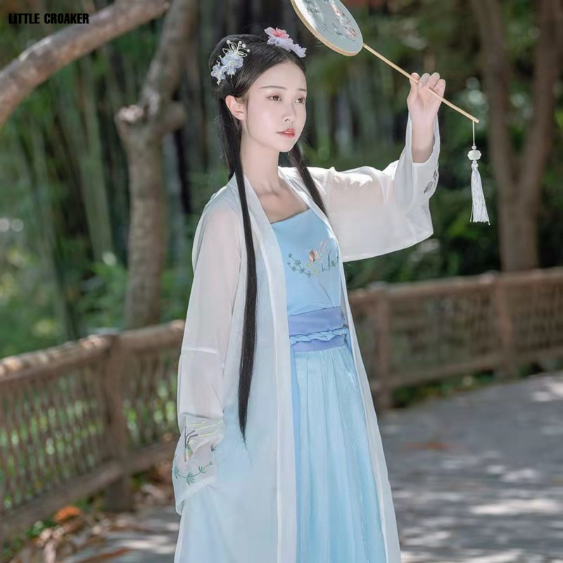 Gaun Wanita Hanfu Cina Tradisional Kuno Kostum Tari Putri Rakyat Elegan Setelan Pakaian Cosplay Panggung