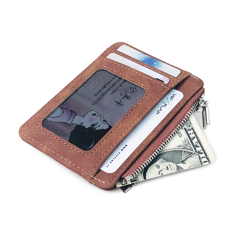 Tarjetero con cremallera esmerilada Retro, monedero Universal, funda para tarjetas de crédito, soporte para tarjetas de identificación de Color sólido, bolso para tarjetas Retro con cremallera