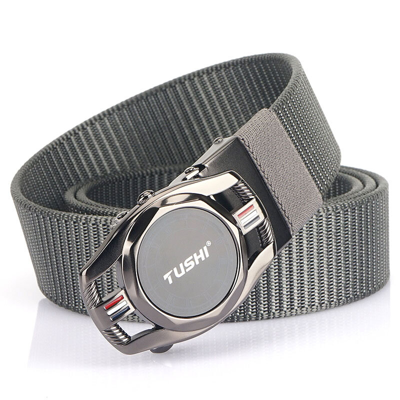 Cinturón de nailon de alta calidad para hombre, cinturón informal de diseñador de lujo, con hebilla de Metal, elástico, color negro