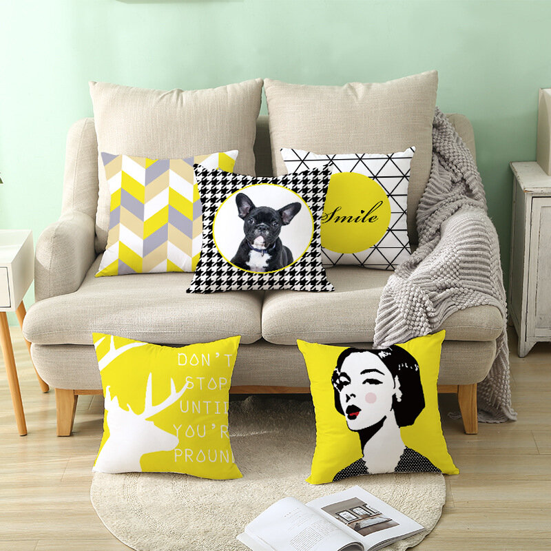 Żółta kwadratowa poszewka na poduszkę geometryczna marmurowa poszewka na poduszkę abstrakcyjny wydruk poszewka Nordic poszewki na poduszkę Home Decor