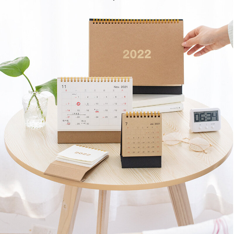 Простой однотонный Настольный бумажный мини-календарь 2022 года, простой двойной ежедневник, настольный планировщик, органайзер на годовую р...
