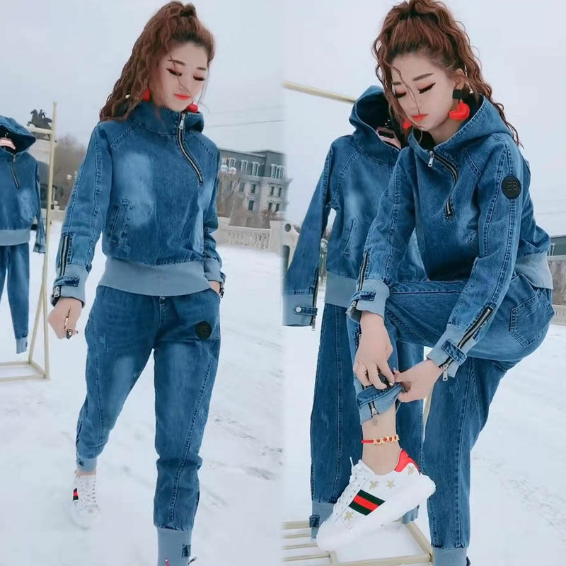Frauen anzug 2020 neue denim anzug frauen net rot mode casual casual Koreanische jeans zwei stück set für frauen