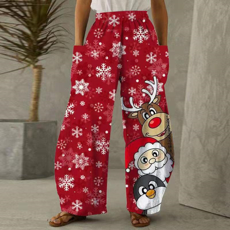 Винтажные повседневные свободные брюки с карманами для женщин и мужчин H9 с рождественской тематикой и принтом гномов