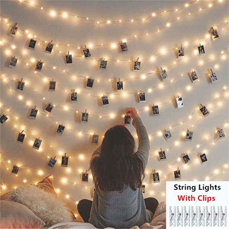 LED Photo Clips กำแพงตกแต่งสำหรับแขวนภาพ String สำหรับ Xmas งานแต่งงาน Fairy Lights 2/3/4/5/10M