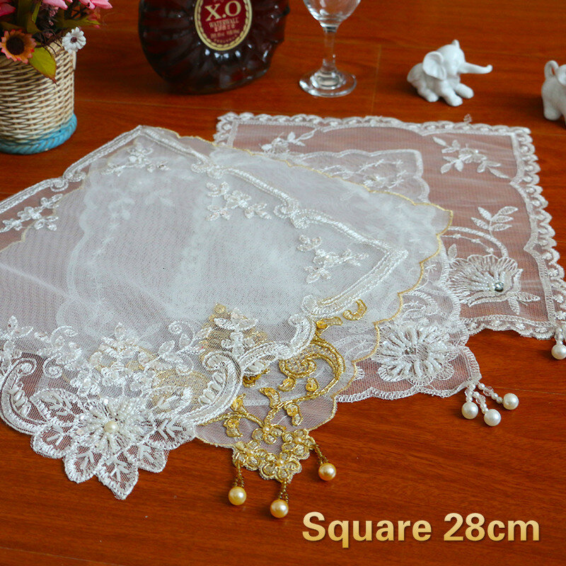 Square 28cm Singer Mesh Embroidery Handmade Beaded Coaster Placemat For Dining Weding Decoration Box Dust Cloth Coffee Table Mat