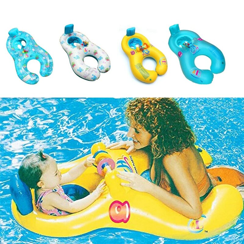 Anel inflável para mãe e criança, boia de natação em círculo para bebê, acessórios flutuantes duplos para piscina com rodas infláveis para treino