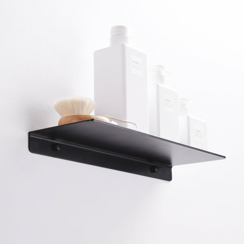 Prateleira da cozinha banheiro rack punch-livre preto branco espaço de alumínio prateleiras do banheiro prateleira única camada shampoo prateleira