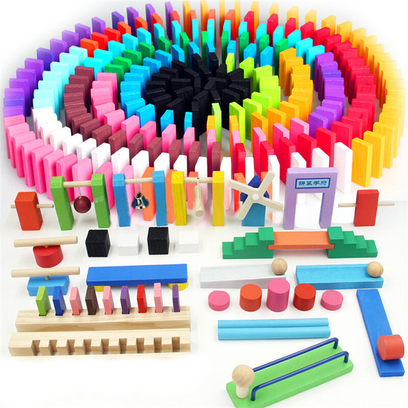 Juego de bloques de madera para niño, juguete educativo Montessori con diseño de órgano, dominó, bloques de madera con diseño de arcoíris