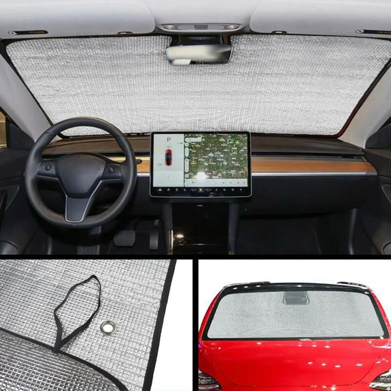 Mobil Kaca Depan Kerai Depan Otomotif Window Sun Block Aksesoris Reflektif Sun Visor Pelindung Parasol untuk Tesla Model 3