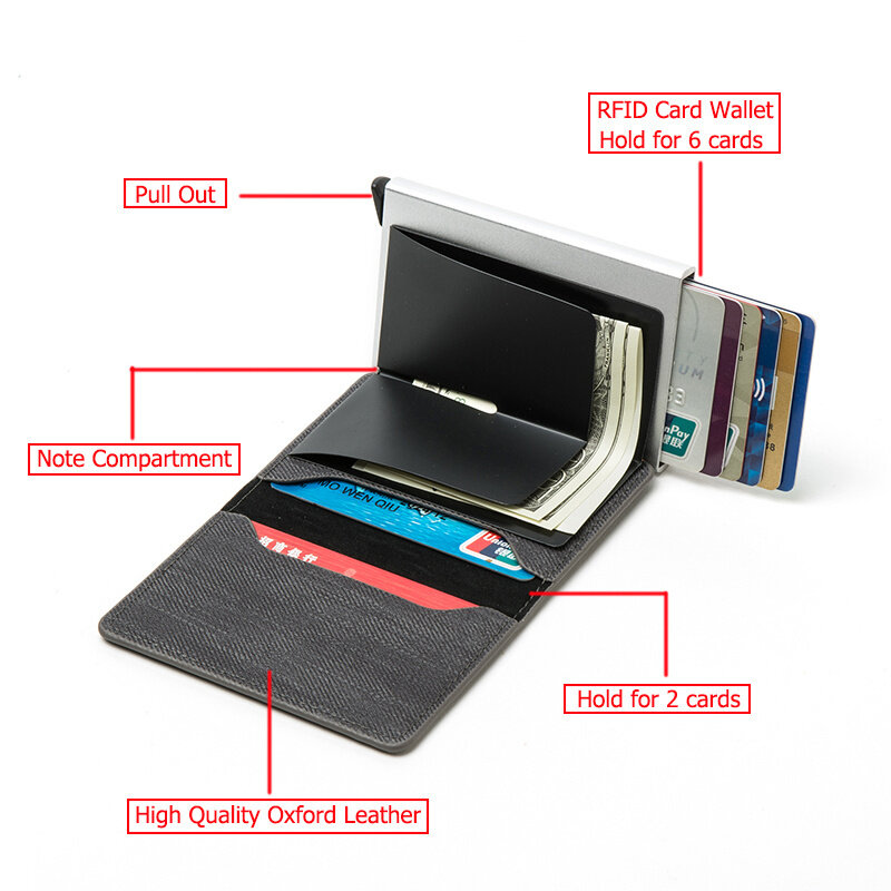  Business ID Credit card Holder Men and women Metal RFID Vintage Aluminium Box PU Leather Card Wallet Note Carbon