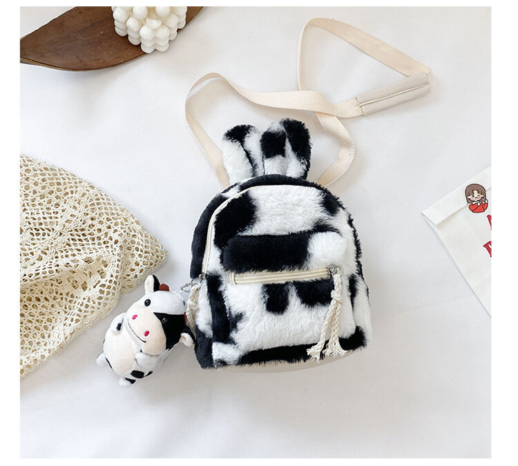 Children's Backpack Plush Zebra Striped Cartoon Cow Design Shoulder Bags Princess Autumn Winter School Bags