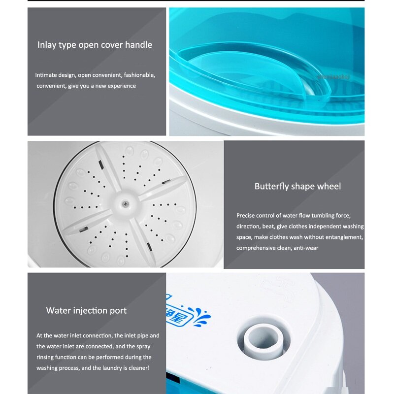 4.2KG Kapasitas Mesin Cuci Pakaian Mini Rumah Digunakan Mesin Cuci Rumah Semi-otomatis Mesin Cuci Barel Tunggal 220V IPX Dehidrasi Kering