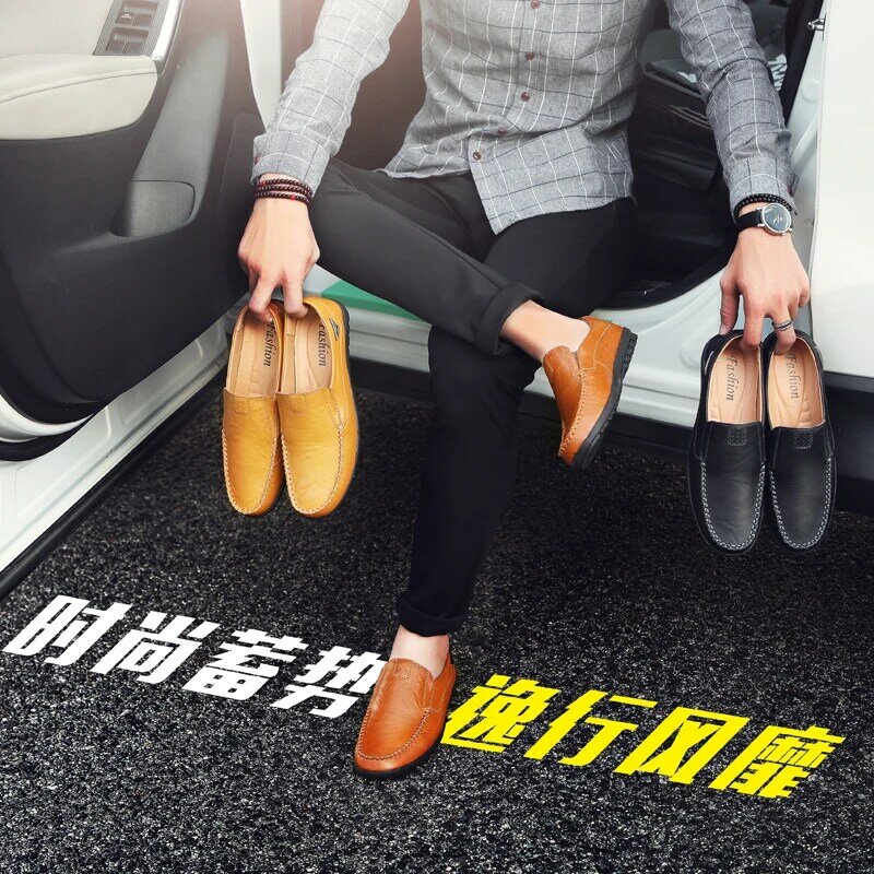 Maedef mocassins de couro casual masculino 2021 novo homem moda mocassins respirável antiderrapante sapatos de condução tamanho masculino 36-47