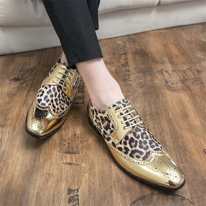 Zapatos de moda Yuppie con espejo y personalidad para hombre, calzado con bordado de leopardo, calado, cómodo, 3KC304, 2021