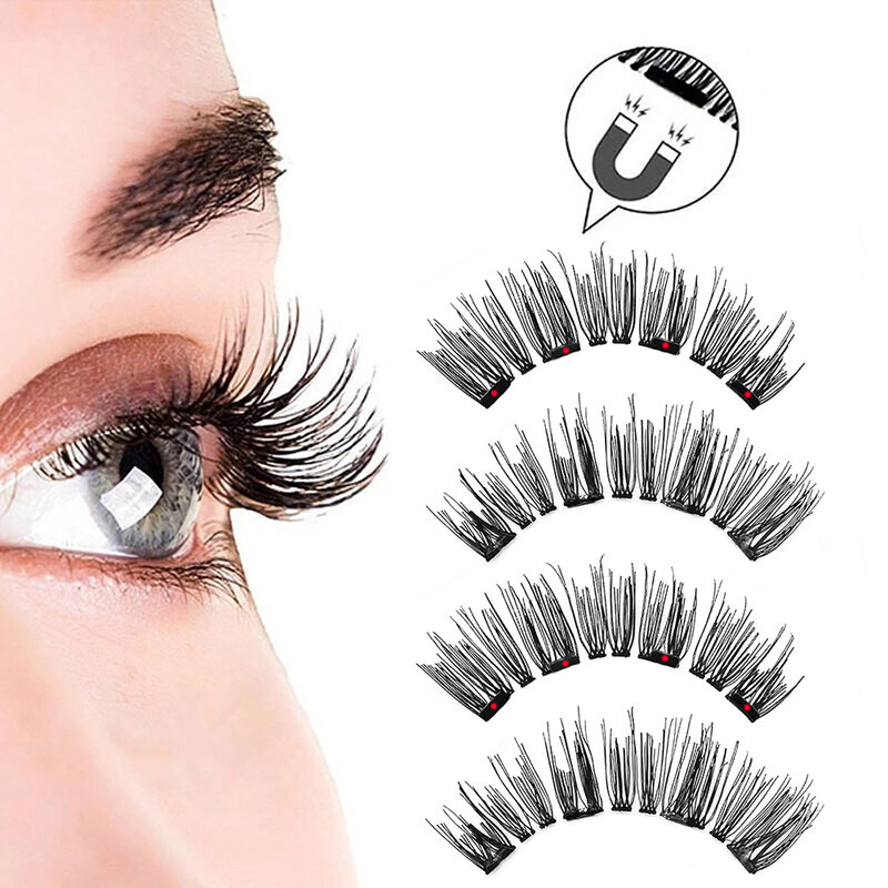 VISIBLE 8PCS 4 Magnets 3D Magnetic Eyelashes Handmade Makeup Mink Faux Cils Magnétique Natural Extension Lashes with Tweezers