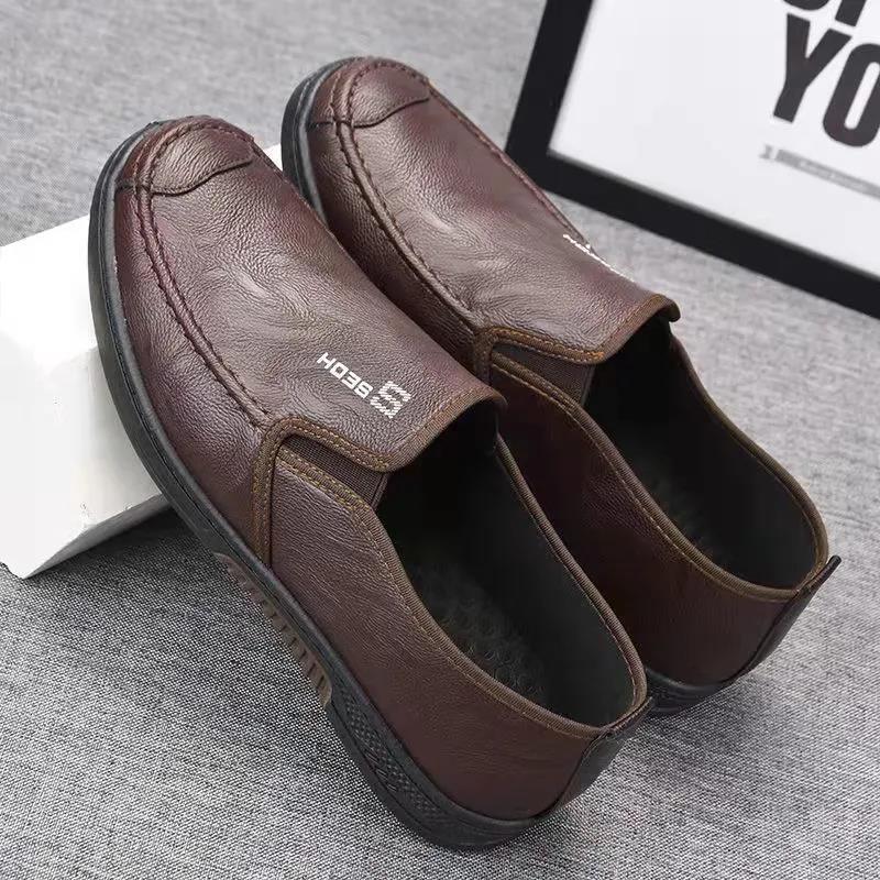 Men Casual Leather Shoes Loafers Fashion Comfortable Non-slip Loafers Men Black Walking Flat Shoes Zapatos De Hombre Male Shoes