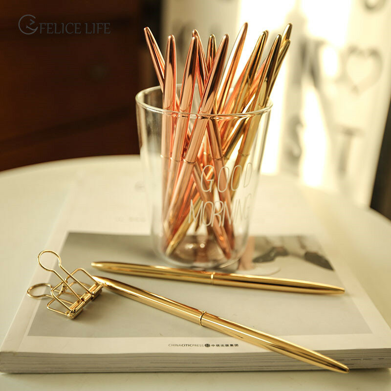 Bolígrafos metálicos de lujo de 0,7mm, color dorado, para escribir, escuela, oficina, suministros de negocios