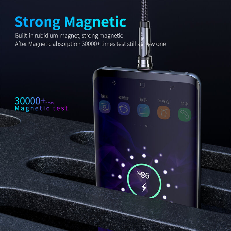 Esoger Kabel Magnetik Putar 360 Derajat Kabel Pengisi Daya USB Tipe C Pengisi Daya Magnet Pengisi Daya Cepat 540 Kabel Magnetik Mikro Putar