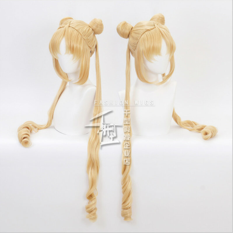 Sailor Moon Tsukino Usagi длинный кудрявый блонд двойной хвост Синтетический Косплей парик для девочек вечерние костюмы