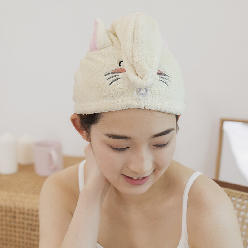 Towels Bathroom Microfiber Solid Quickly Dry Hair Hat Home Textile Towel Cute Cartoon Embroidery Hair Towel