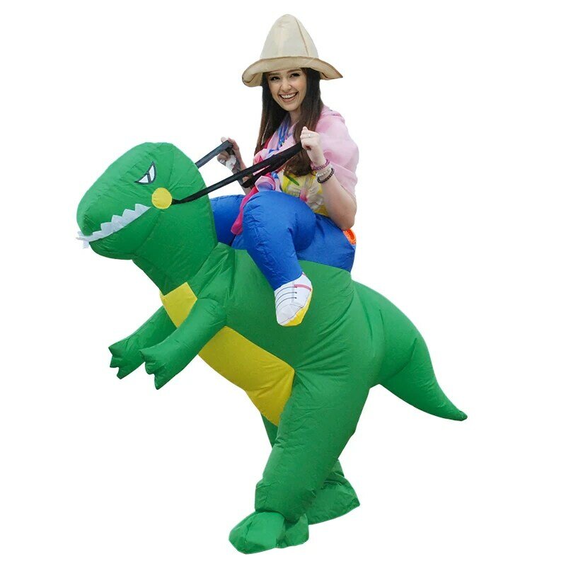 ركوب زي 2 حجم ديناصور نفخ T-Rex فستان بتصميم حالم الكبار الاطفال هالوين زي التنين حفلة الزي الحيوان تحت عنوان تأثيري