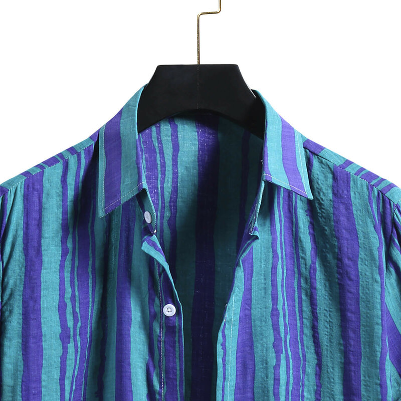Мужская Повседневная рубашка в полоску, летняя винтажная уличная одежда, мужские Модные топы, блузка в стиле Харадзюку, рубашка с коротким р...
